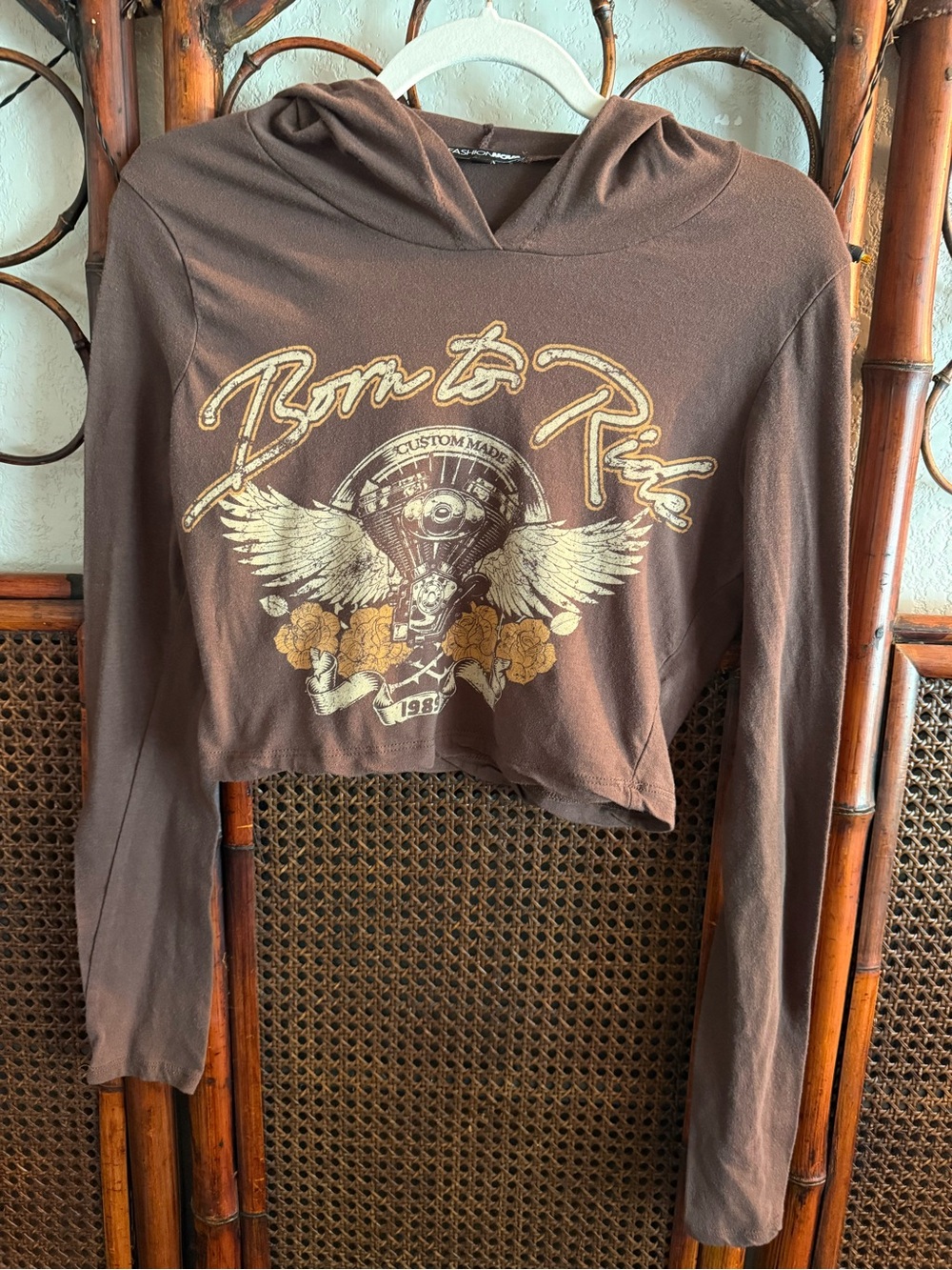Fashion Nova Brown Graphic Hooded Crop Top